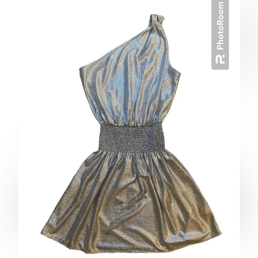 Ramy Brook Women's Metallic Mini one shoulder Party cocktail Dress sz M